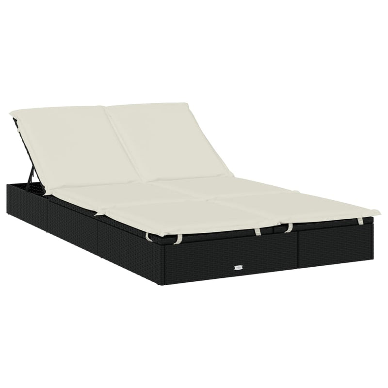vidaXL 2-Person Sunbed with Foldable Roof Grey 213x118x97 cm Poly Rattan