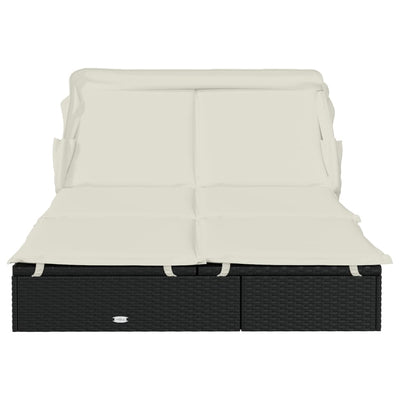 vidaXL 2-Person Sunbed with Foldable Roof Grey 213x118x97 cm Poly Rattan