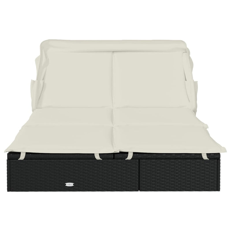 vidaXL 2-Person Sunbed with Foldable Roof Grey 213x118x97 cm Poly Rattan
