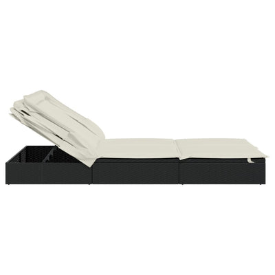 vidaXL 2-Person Sunbed with Foldable Roof Grey 213x118x97 cm Poly Rattan