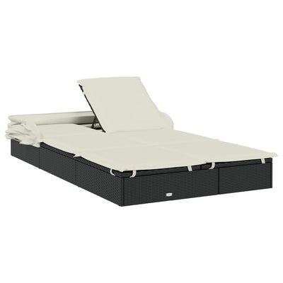 vidaXL 2-Person Sunbed with Foldable Roof Grey 213x118x97 cm Poly Rattan