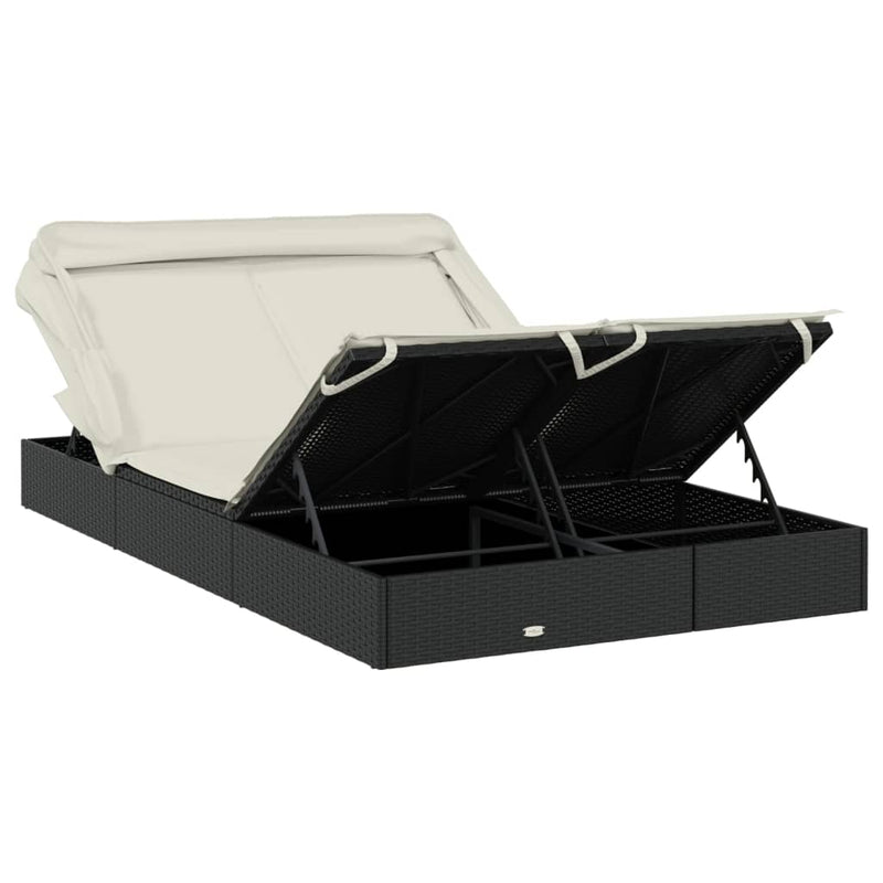 vidaXL 2-Person Sunbed with Foldable Roof Grey 213x118x97 cm Poly Rattan