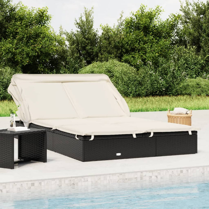 vidaXL 2-Person Sunbed with Foldable Roof Grey 213x118x97 cm Poly Rattan