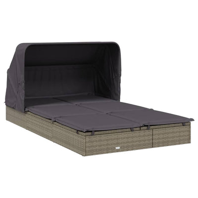 vidaXL 2-Person Sunbed with Foldable Roof Grey 213x118x97 cm Poly Rattan