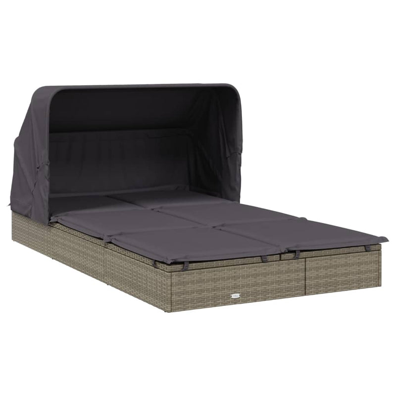 vidaXL 2-Person Sunbed with Foldable Roof Grey 213x118x97 cm Poly Rattan