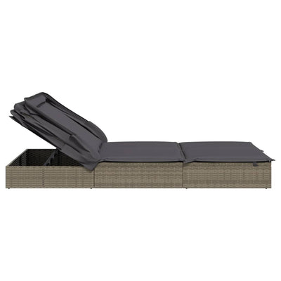 vidaXL 2-Person Sunbed with Foldable Roof Grey 213x118x97 cm Poly Rattan