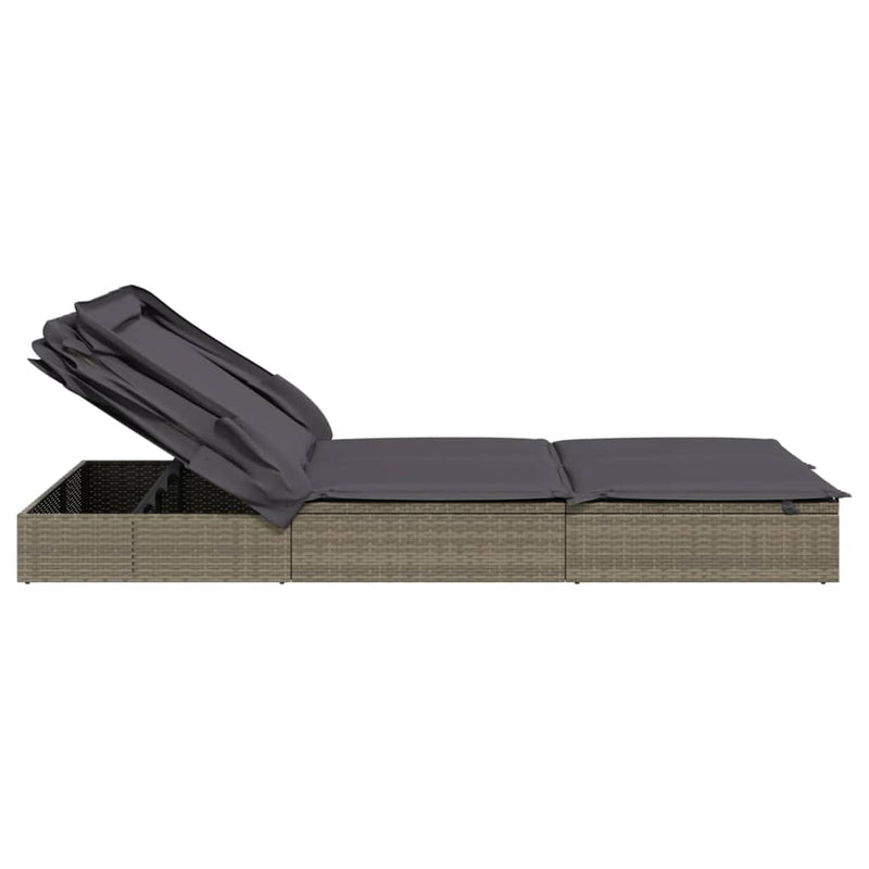 vidaXL 2-Person Sunbed with Foldable Roof Grey 213x118x97 cm Poly Rattan