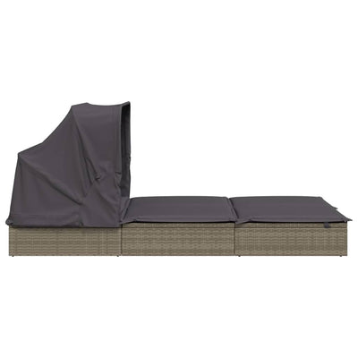 vidaXL 2-Person Sunbed with Foldable Roof Grey 213x118x97 cm Poly Rattan