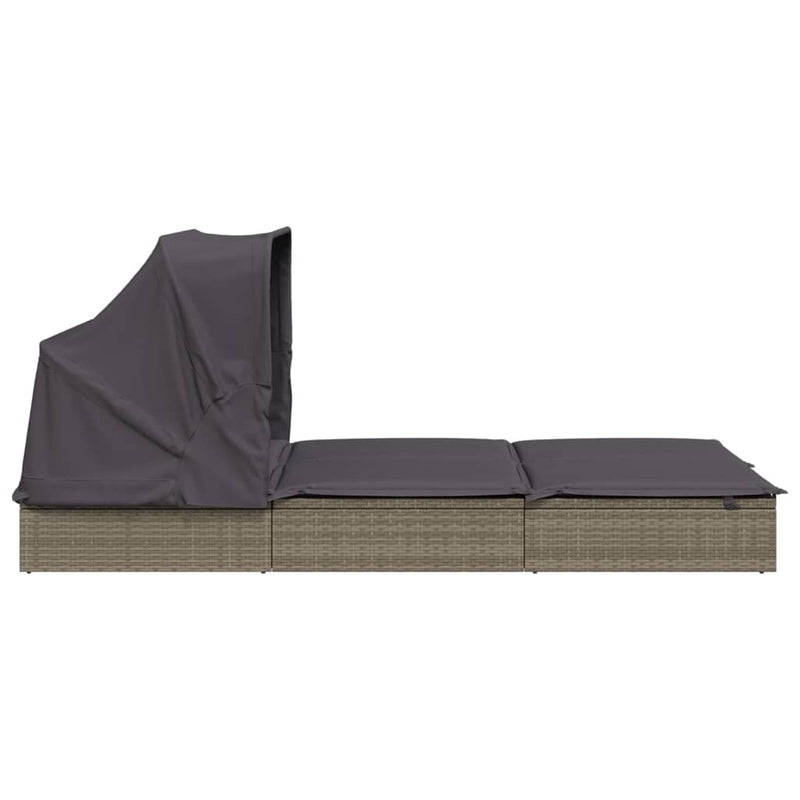 vidaXL 2-Person Sunbed with Foldable Roof Grey 213x118x97 cm Poly Rattan