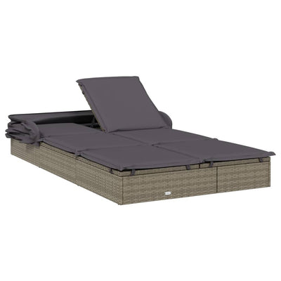 vidaXL 2-Person Sunbed with Foldable Roof Grey 213x118x97 cm Poly Rattan