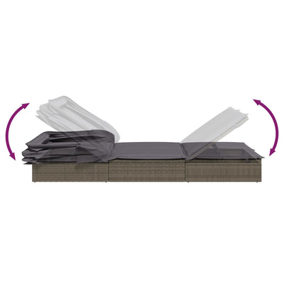 vidaXL 2-Person Sunbed with Foldable Roof Grey 213x118x97 cm Poly Rattan