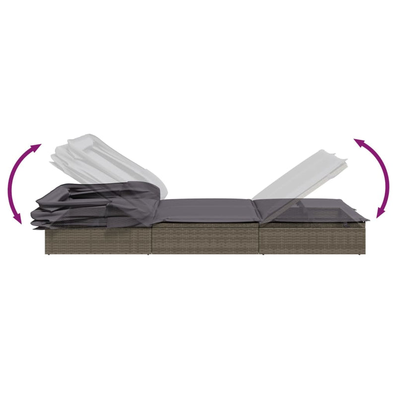 vidaXL 2-Person Sunbed with Foldable Roof Grey 213x118x97 cm Poly Rattan