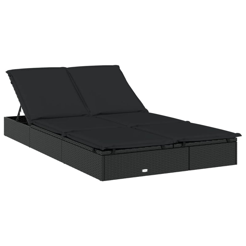 vidaXL 2-Person Sunbed with Foldable Roof Grey 213x118x97 cm Poly Rattan