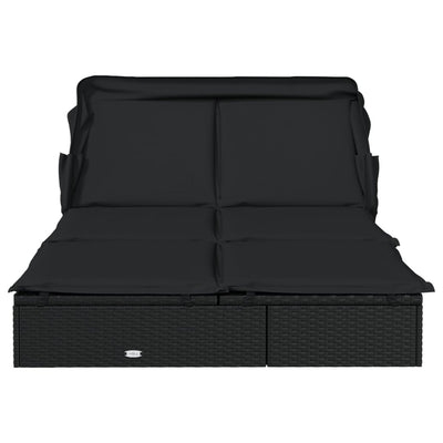 vidaXL 2-Person Sunbed with Foldable Roof Grey 213x118x97 cm Poly Rattan