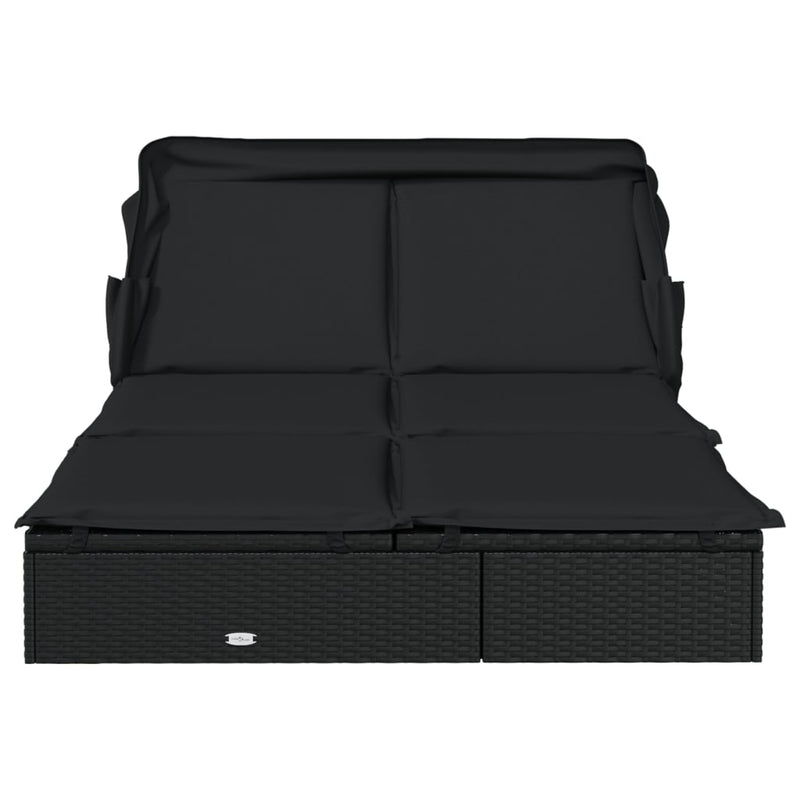vidaXL 2-Person Sunbed with Foldable Roof Grey 213x118x97 cm Poly Rattan