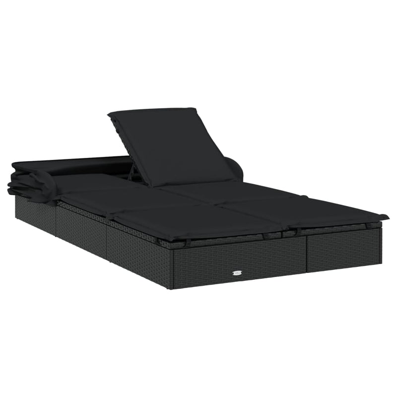 vidaXL 2-Person Sunbed with Foldable Roof Grey 213x118x97 cm Poly Rattan