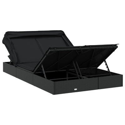 vidaXL 2-Person Sunbed with Foldable Roof Grey 213x118x97 cm Poly Rattan