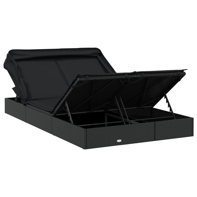 vidaXL 2-Person Sunbed with Foldable Roof Grey 213x118x97 cm Poly Rattan
