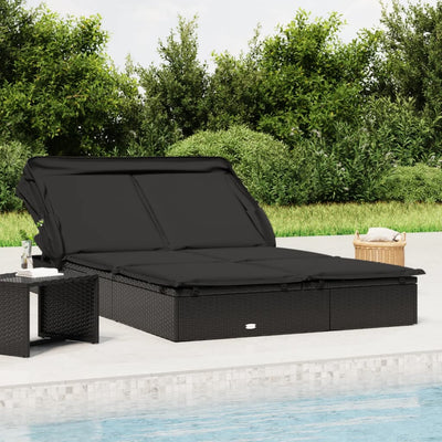 vidaXL 2-Person Sunbed with Foldable Roof Grey 213x118x97 cm Poly Rattan