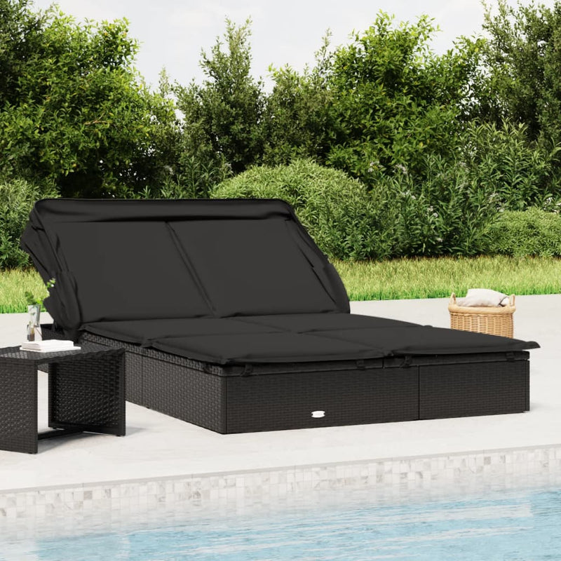 vidaXL 2-Person Sunbed with Foldable Roof Grey 213x118x97 cm Poly Rattan