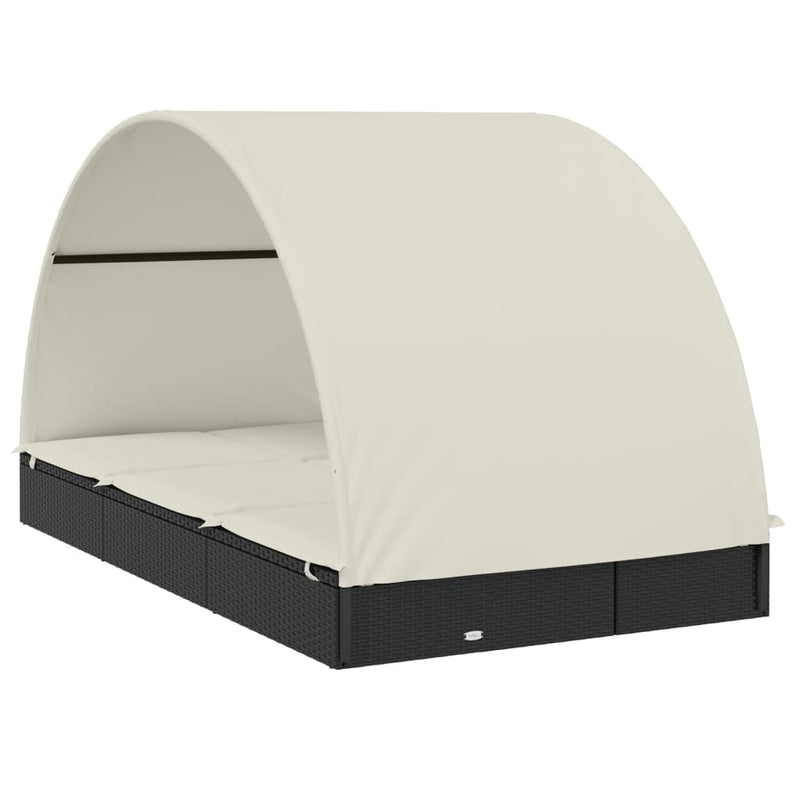 vidaXL 2-Person Sunbed with Round Roof Grey 211x112x140 cm Poly Rattan