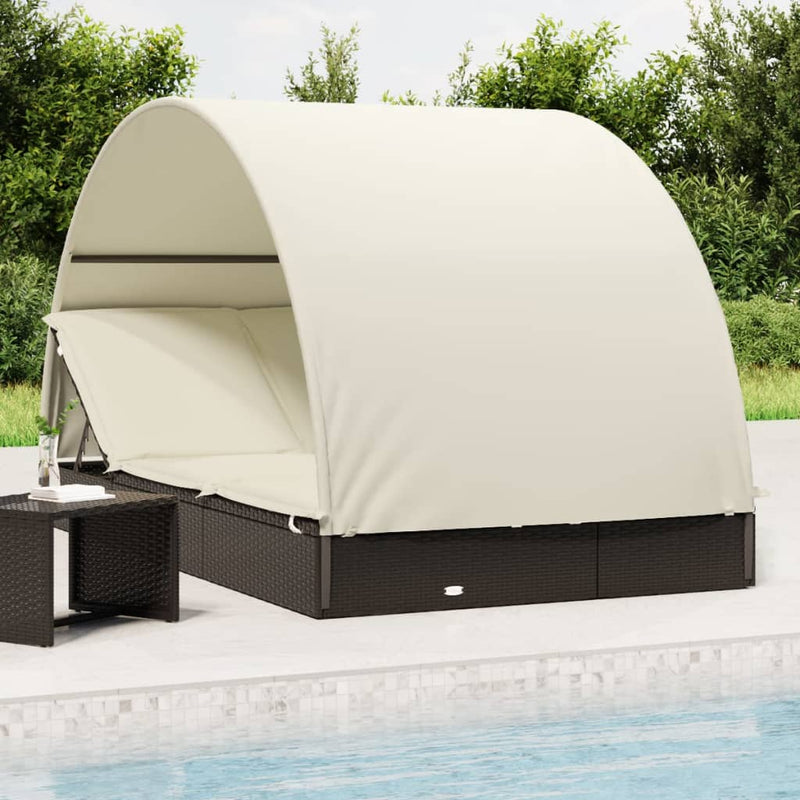 vidaXL 2-Person Sunbed with Round Roof Grey 211x112x140 cm Poly Rattan