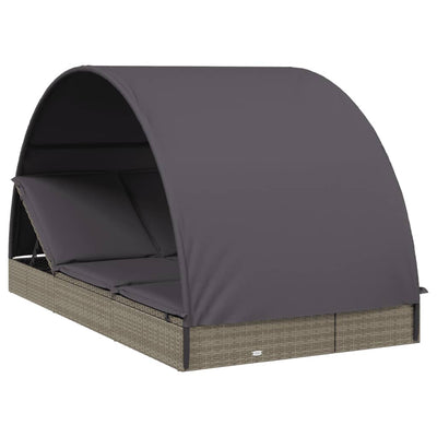 vidaXL 2-Person Sunbed with Round Roof Grey 211x112x140 cm Poly Rattan