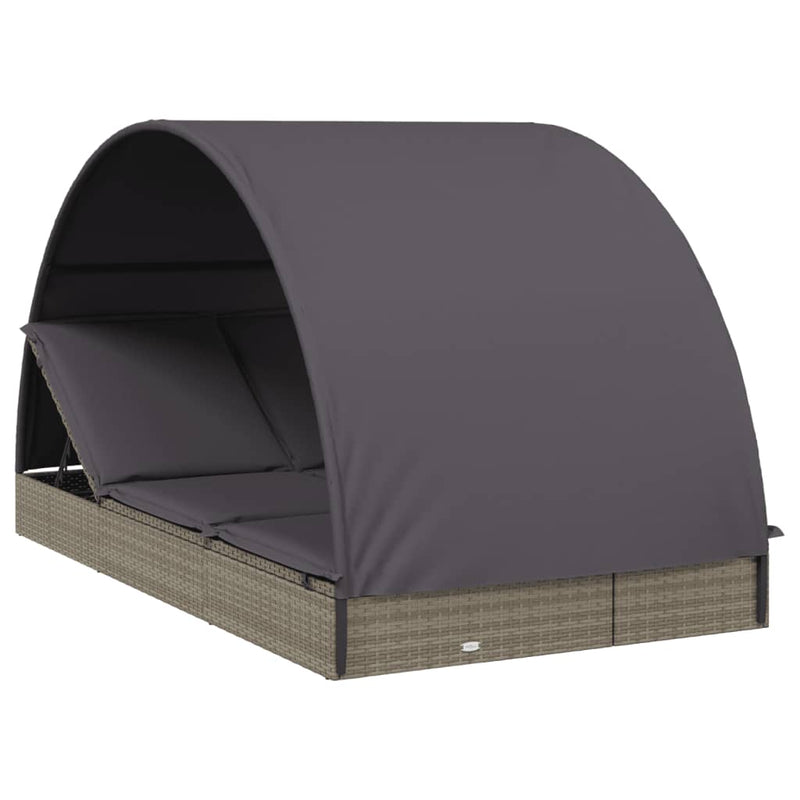 vidaXL 2-Person Sunbed with Round Roof Grey 211x112x140 cm Poly Rattan
