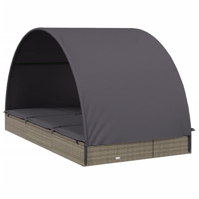 vidaXL 2-Person Sunbed with Round Roof Grey 211x112x140 cm Poly Rattan