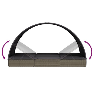 vidaXL 2-Person Sunbed with Round Roof Grey 211x112x140 cm Poly Rattan