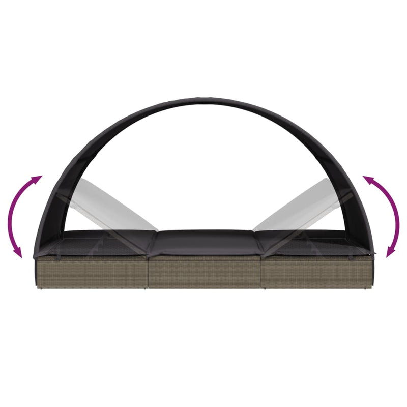 vidaXL 2-Person Sunbed with Round Roof Grey 211x112x140 cm Poly Rattan