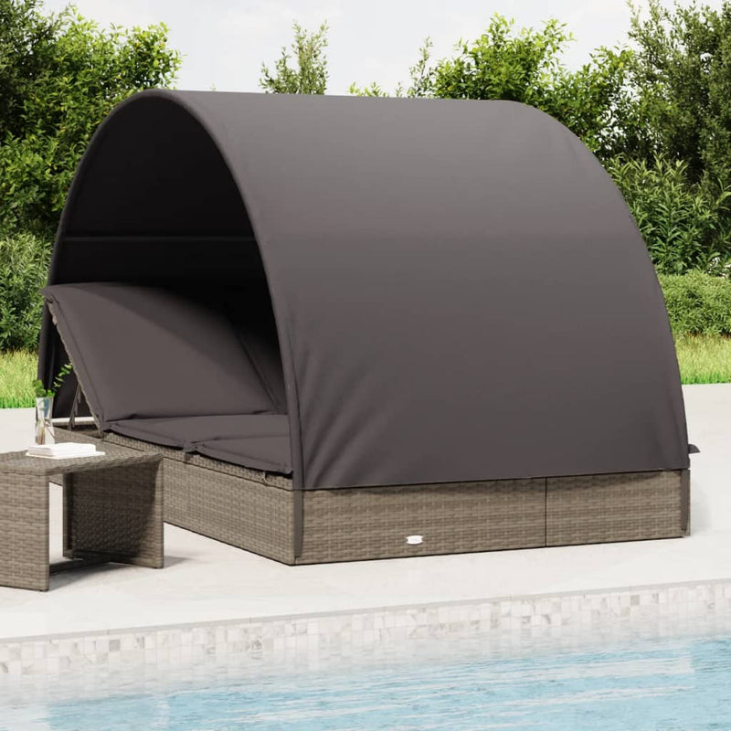 vidaXL 2-Person Sunbed with Round Roof Grey 211x112x140 cm Poly Rattan