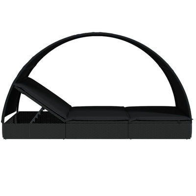 vidaXL 2-Person Sunbed with Round Roof Grey 211x112x140 cm Poly Rattan