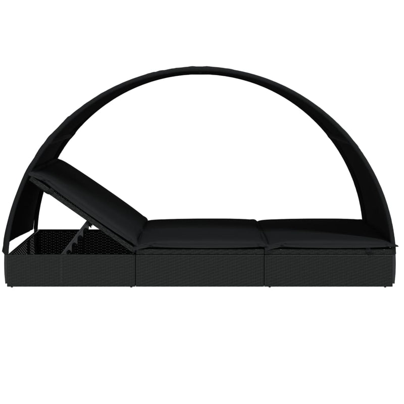 vidaXL 2-Person Sunbed with Round Roof Grey 211x112x140 cm Poly Rattan