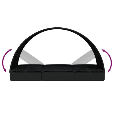 vidaXL 2-Person Sunbed with Round Roof Grey 211x112x140 cm Poly Rattan