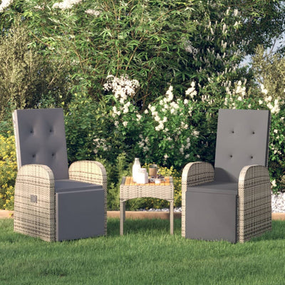 vidaXL Reclining Garden Chairs with Cushions 2 pcs Black Poly Rattan