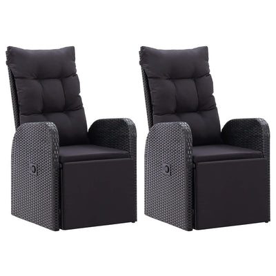 vidaXL Reclining Garden Chairs with Cushions 2 pcs Black Poly Rattan