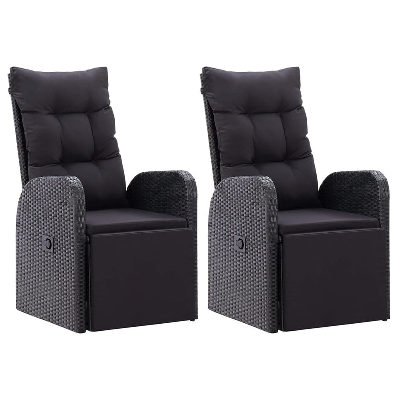 vidaXL Reclining Garden Chairs with Cushions 2 pcs Black Poly Rattan