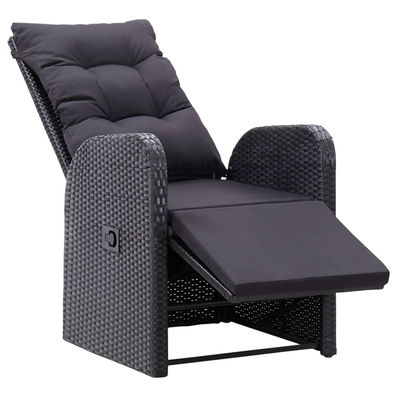 vidaXL Reclining Garden Chairs with Cushions 2 pcs Black Poly Rattan