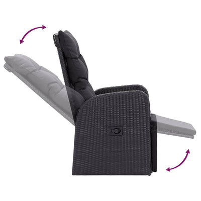 vidaXL Reclining Garden Chairs with Cushions 2 pcs Black Poly Rattan