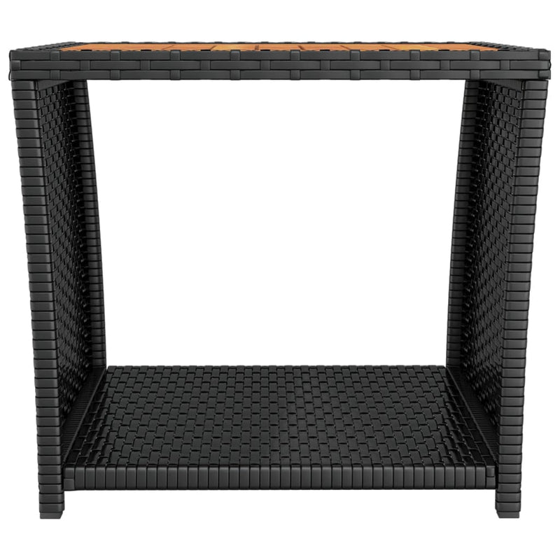 vidaXL Tea Table with Wooden Top Black Poly Rattan&Solid Wood Acacia