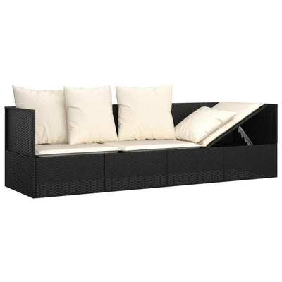 vidaXL Outdoor Lounge Bed with Cushions Brown Poly Rattan