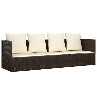 vidaXL Outdoor Lounge Bed with Cushions Brown Poly Rattan