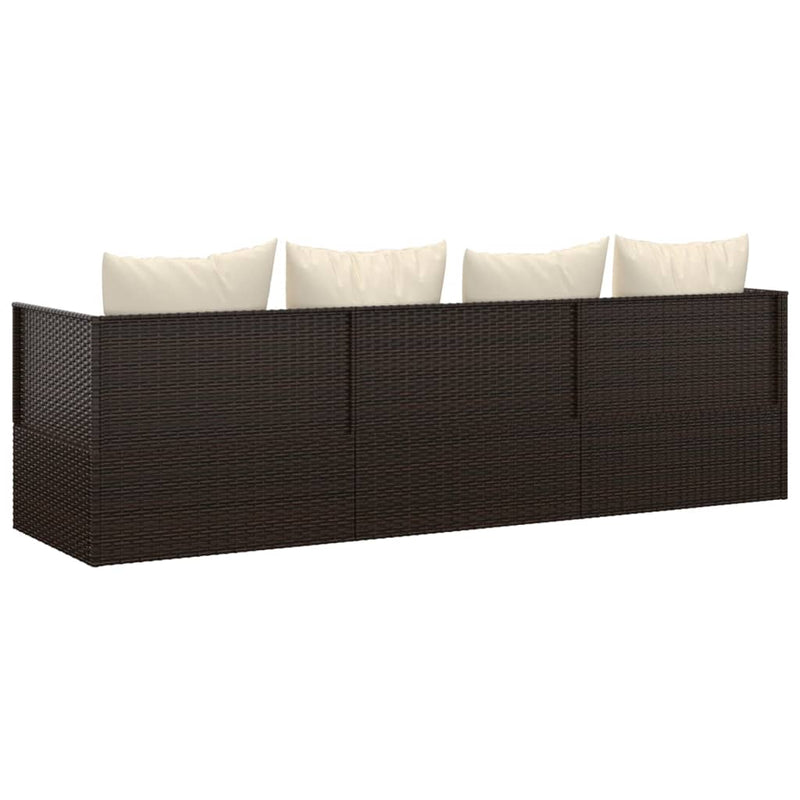 vidaXL Outdoor Lounge Bed with Cushions Brown Poly Rattan