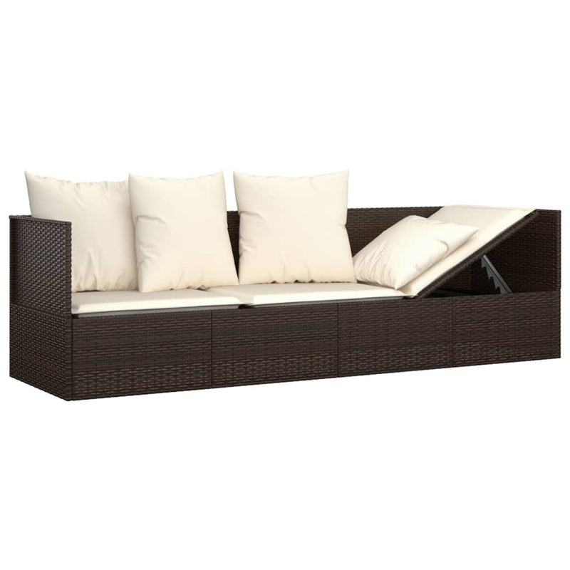 vidaXL Outdoor Lounge Bed with Cushions Brown Poly Rattan