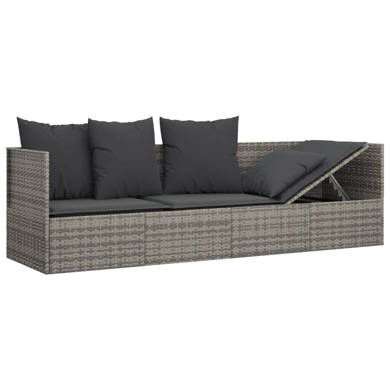 vidaXL Outdoor Lounge Bed with Cushions Brown Poly Rattan