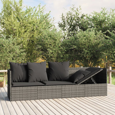 vidaXL Outdoor Lounge Bed with Cushions Brown Poly Rattan