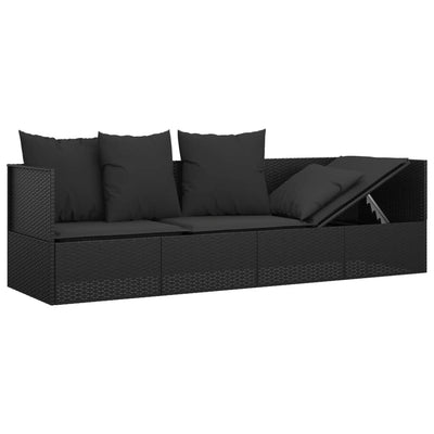 vidaXL Outdoor Lounge Bed with Cushions Brown Poly Rattan