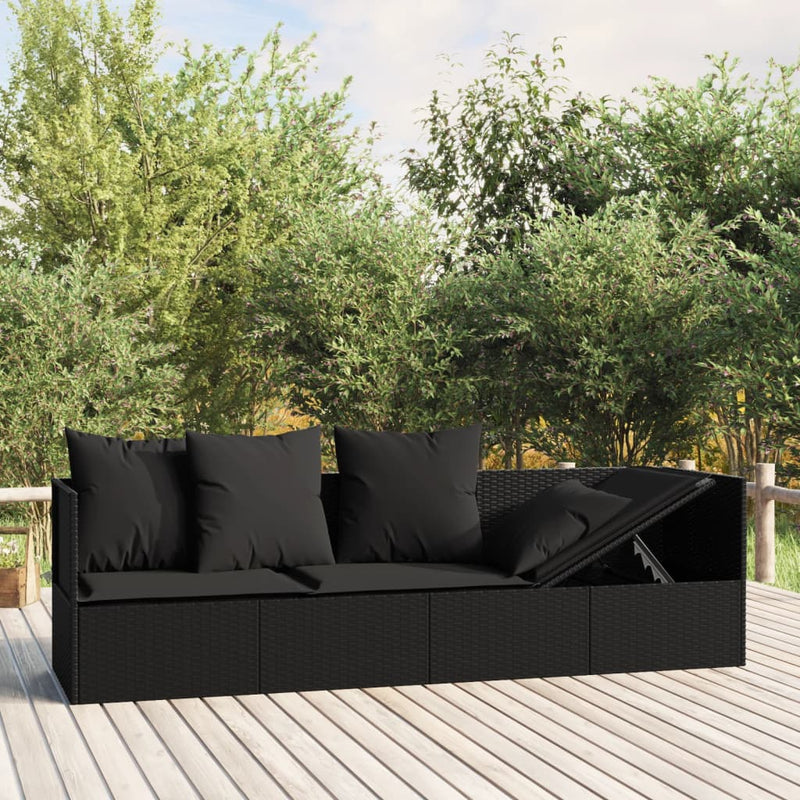 vidaXL Outdoor Lounge Bed with Cushions Brown Poly Rattan