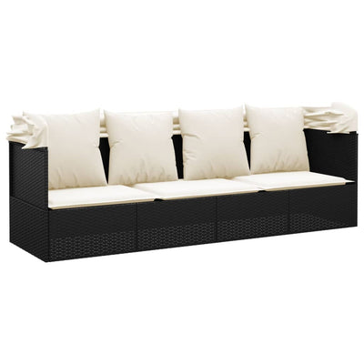 vidaXL Outdoor Lounge Bed with Roof and Cushions Brown Poly Rattan